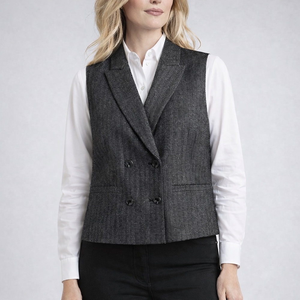 LOFT Petite Gray Herringbone Sleeveless Blazer Vest Size LP Shimmer